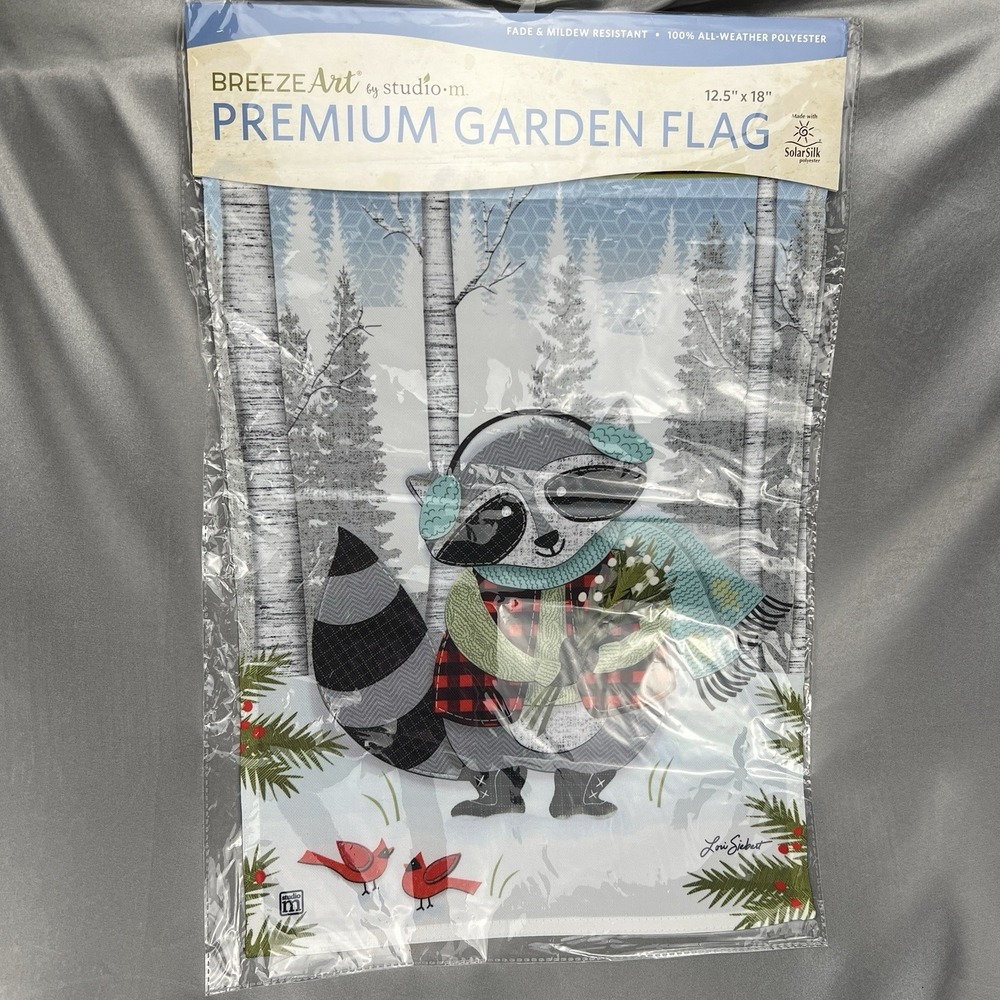 BreezeArt Studio M Winter Raccoon Premium Garden Flag 12.5" x 18" Christmas